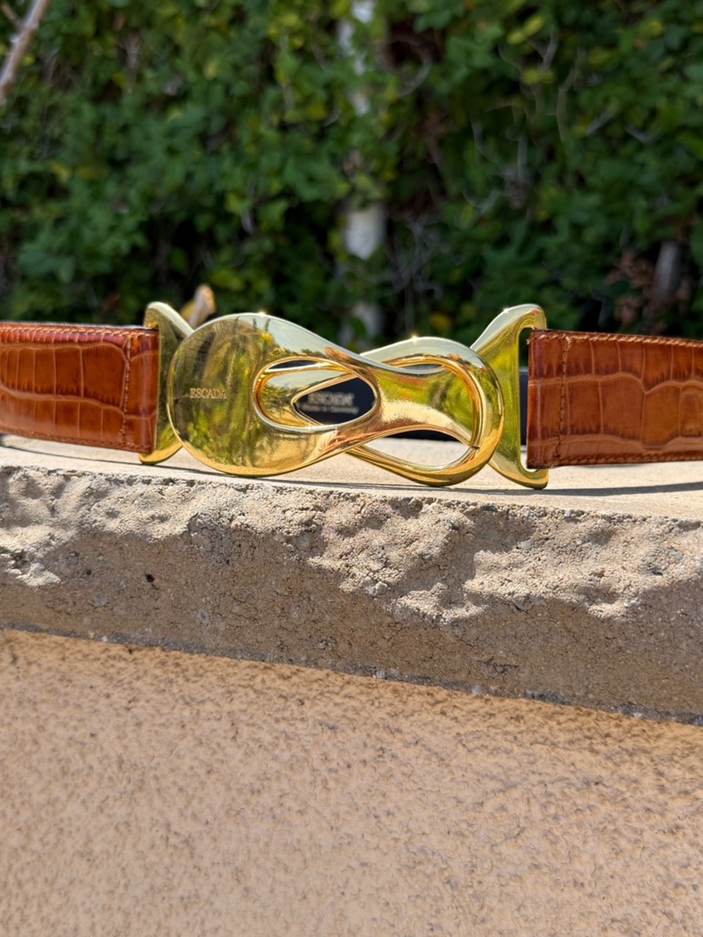 Escada vintage reptile embossed interlocking logo belt